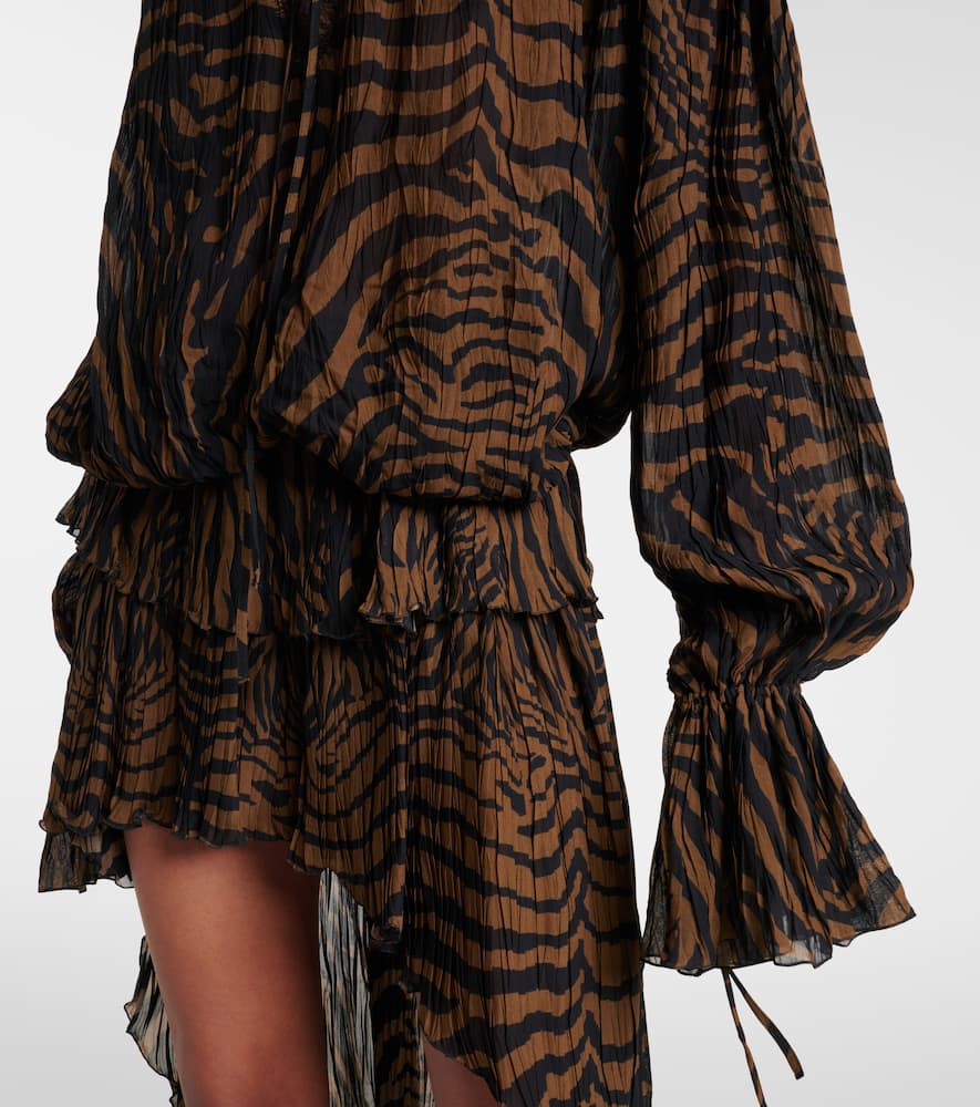 Lace-trimmed zebra-print chiffon top