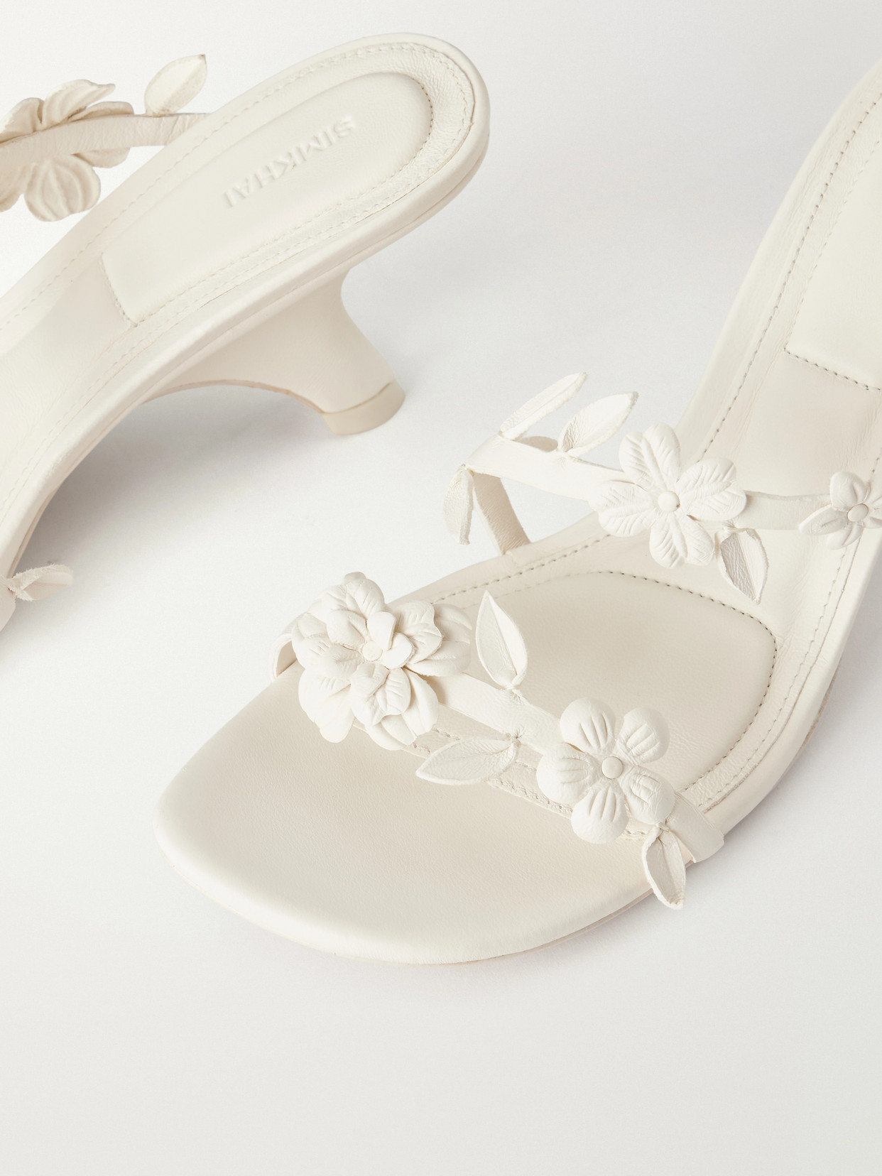 Willow Floral-appliquéd Leather Sandals - Neutrals
