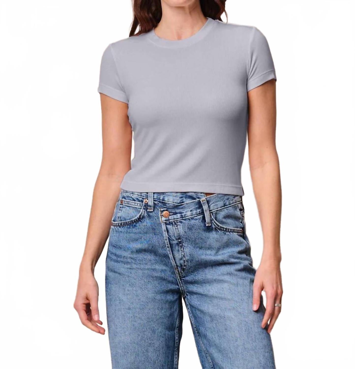 Rib Short Sleeve Baby Tee In Heather Grey