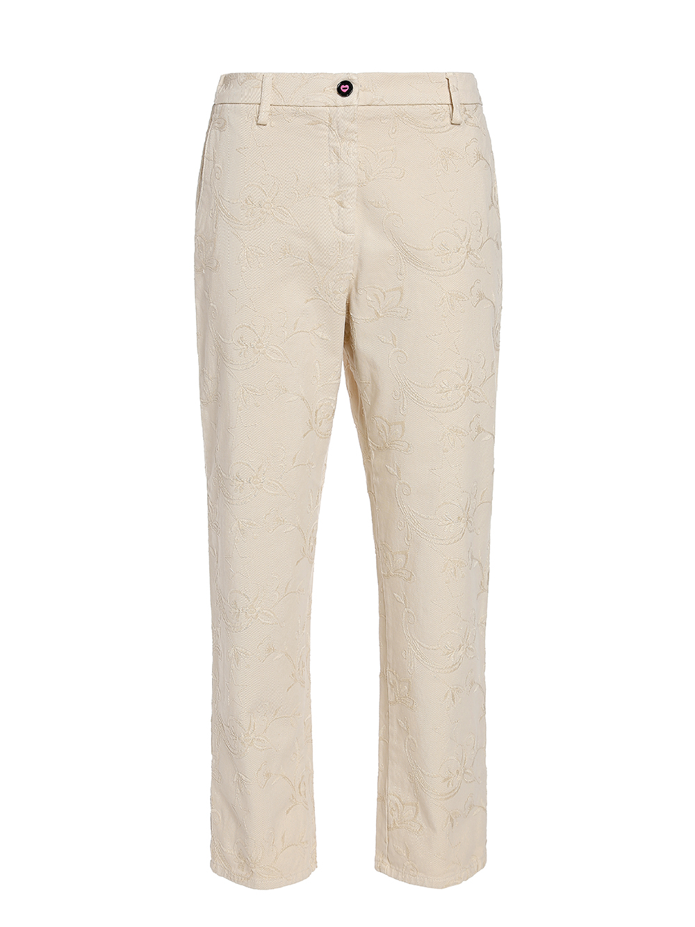 Beige Cotton embroidered trousers