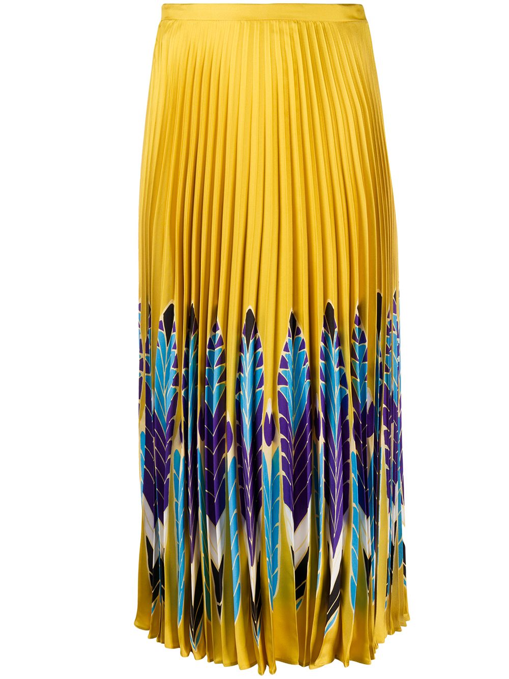 Feather print pleated midi skirt - Yellow