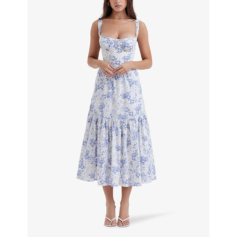Womens Blue Print Elia Floral-print Stretch-cotton Midi Dress