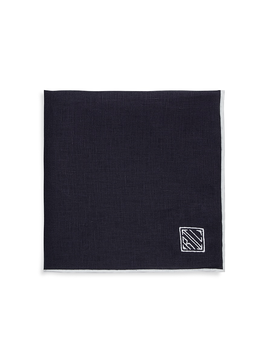 Men's Art Deco Logo Linen Pocket Square - Navy