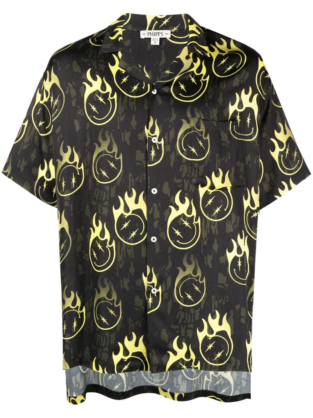 Oversized smiley-print bowling shirt - Black