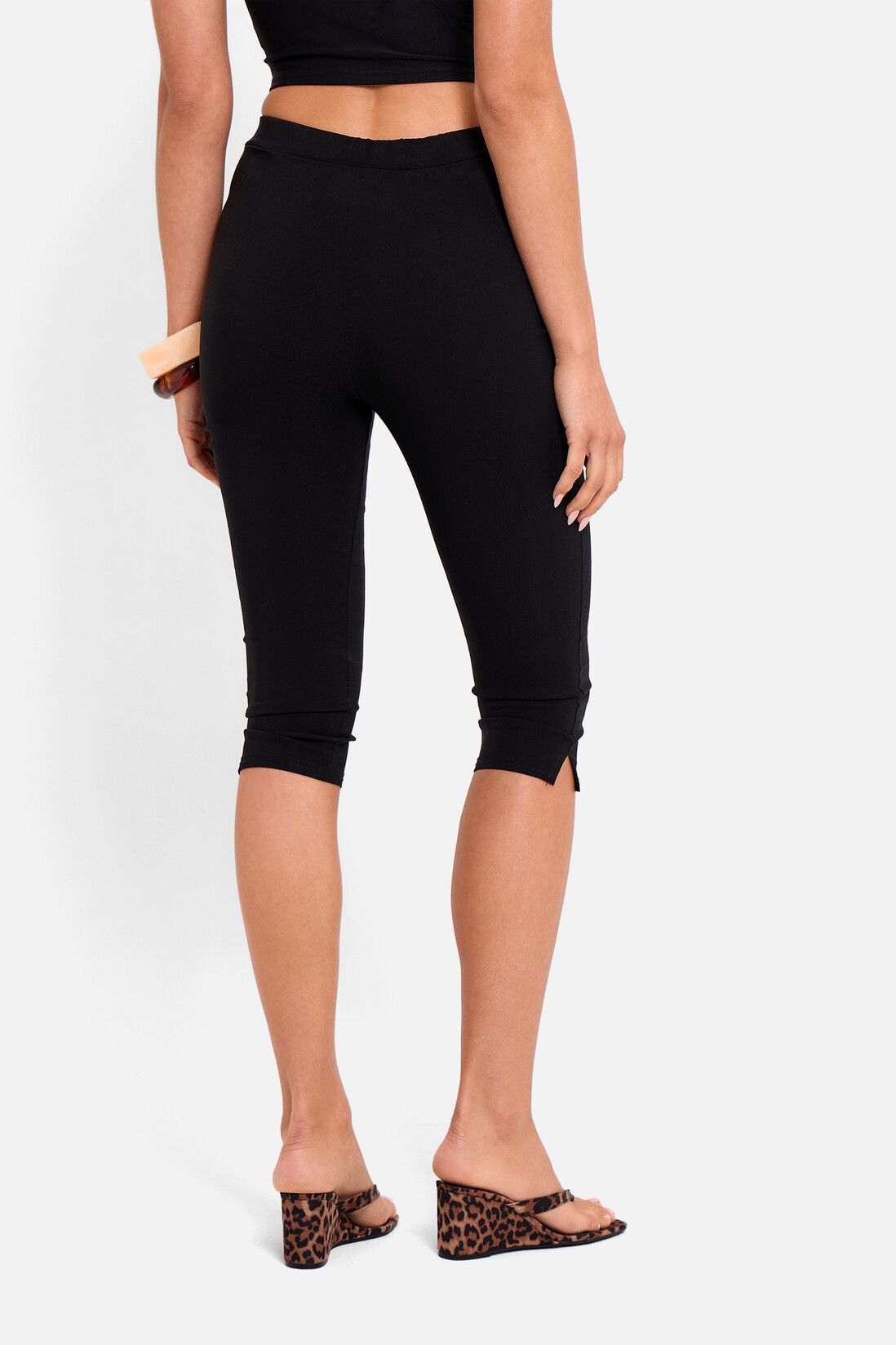Public Desire Women's High Waist Bengaline Split Hem Capri Trousers in Black