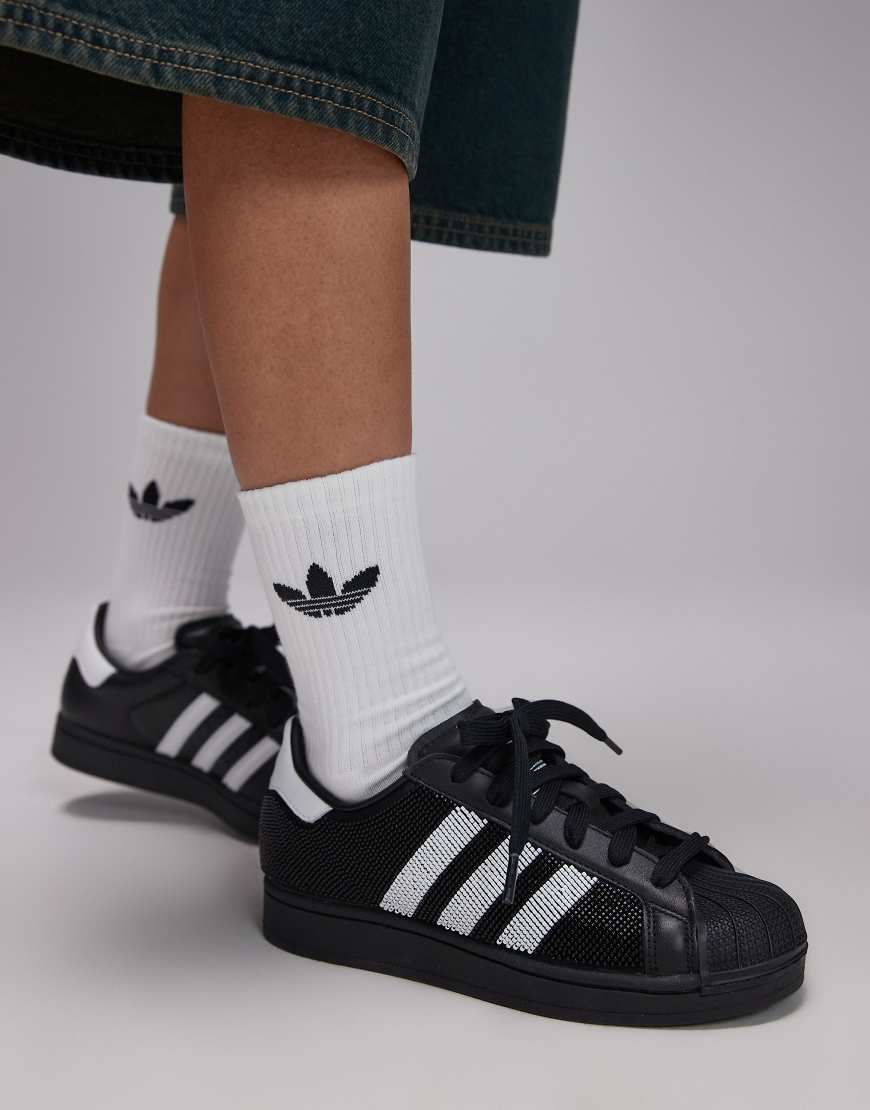 Superstar II beaded trainers in black and white