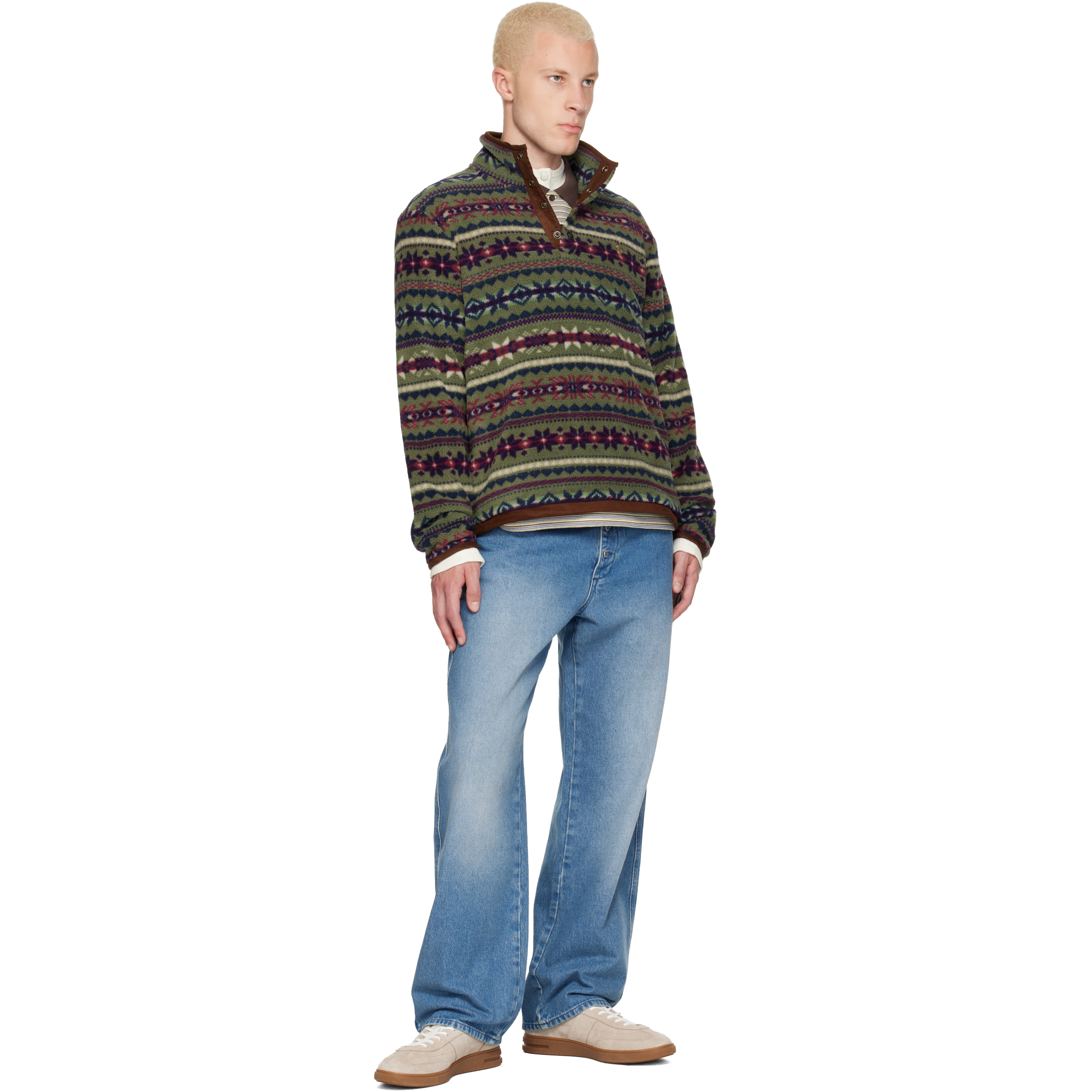 Green Patterned Fleece Sweater