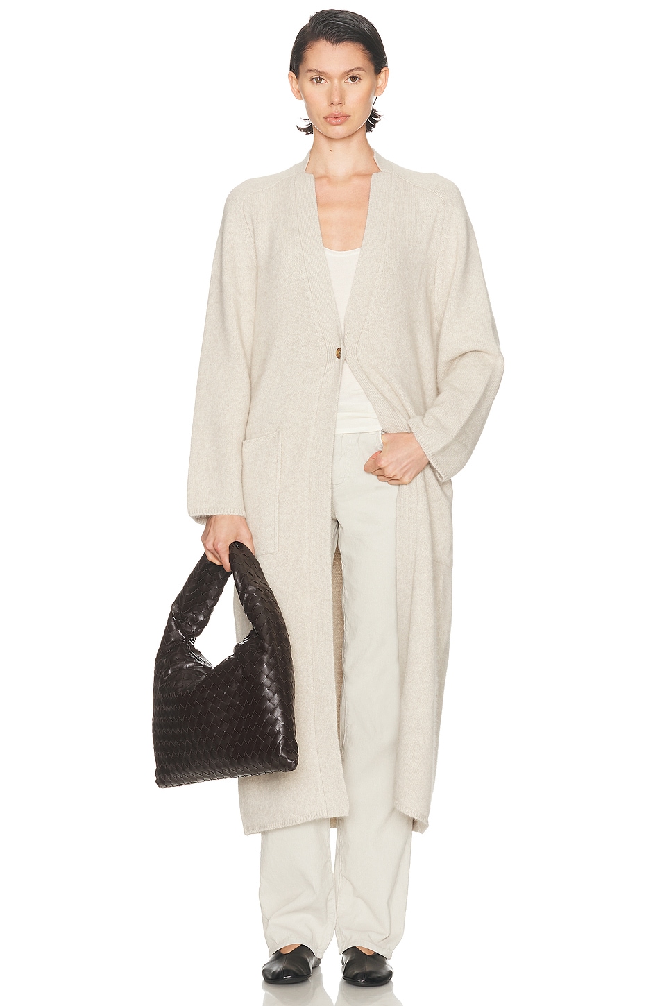 Loulou de Saison Smet Cardigan in Stone Melange - Beige. L also in M