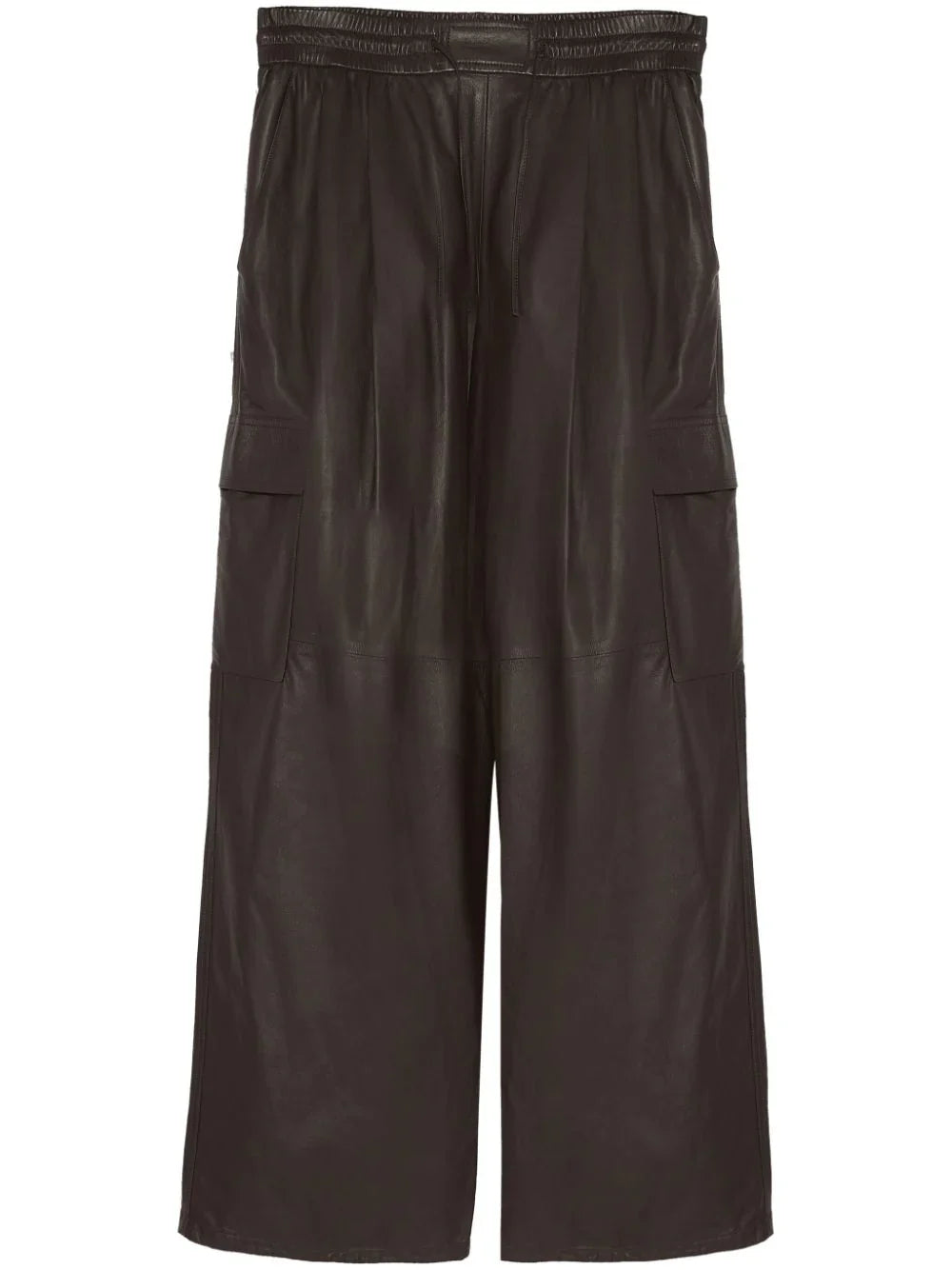 Nubuck Leather Wide-Leg Cargo Pants — Brown