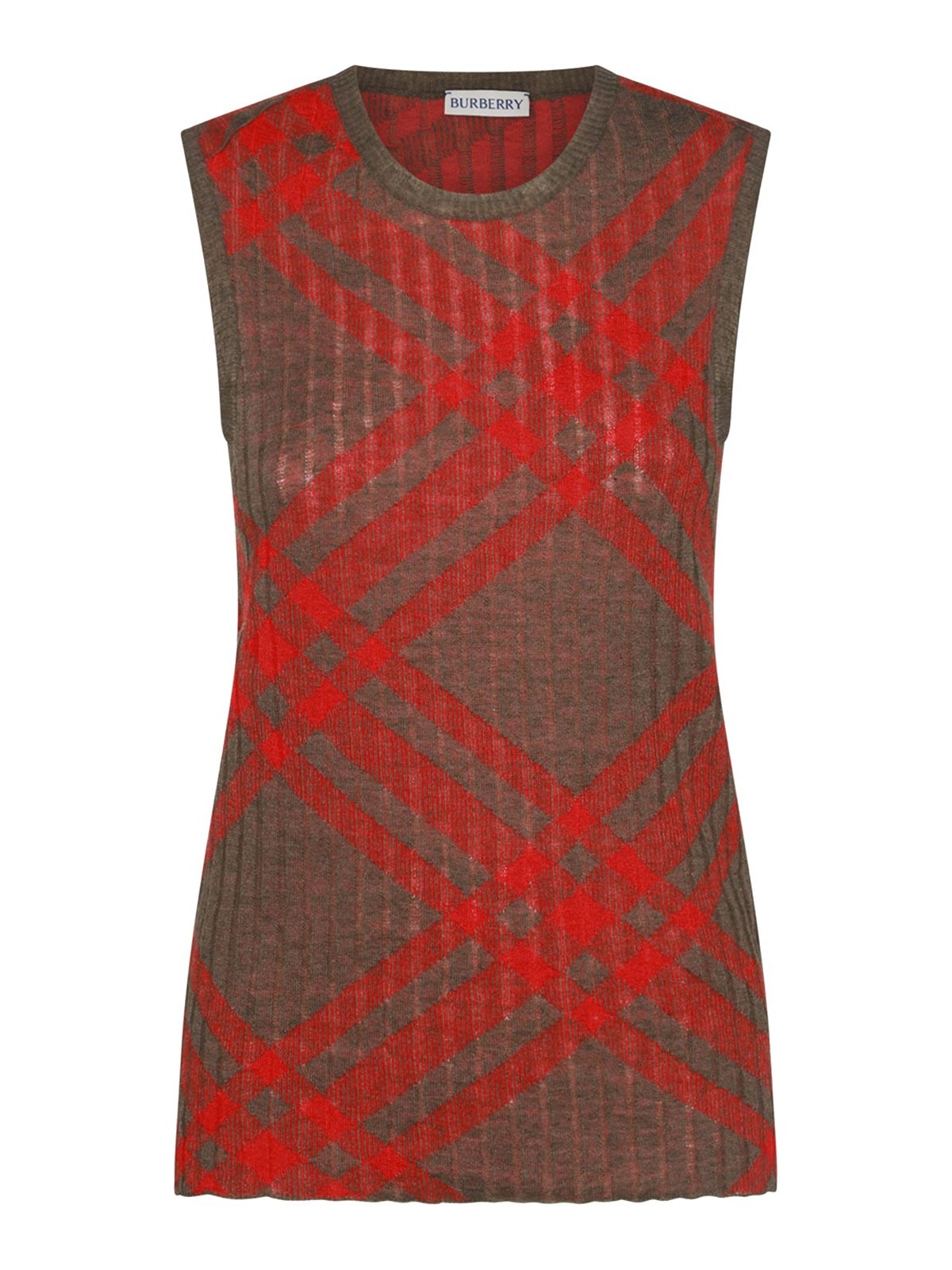 Check Wool Blend Tank Top - Brown