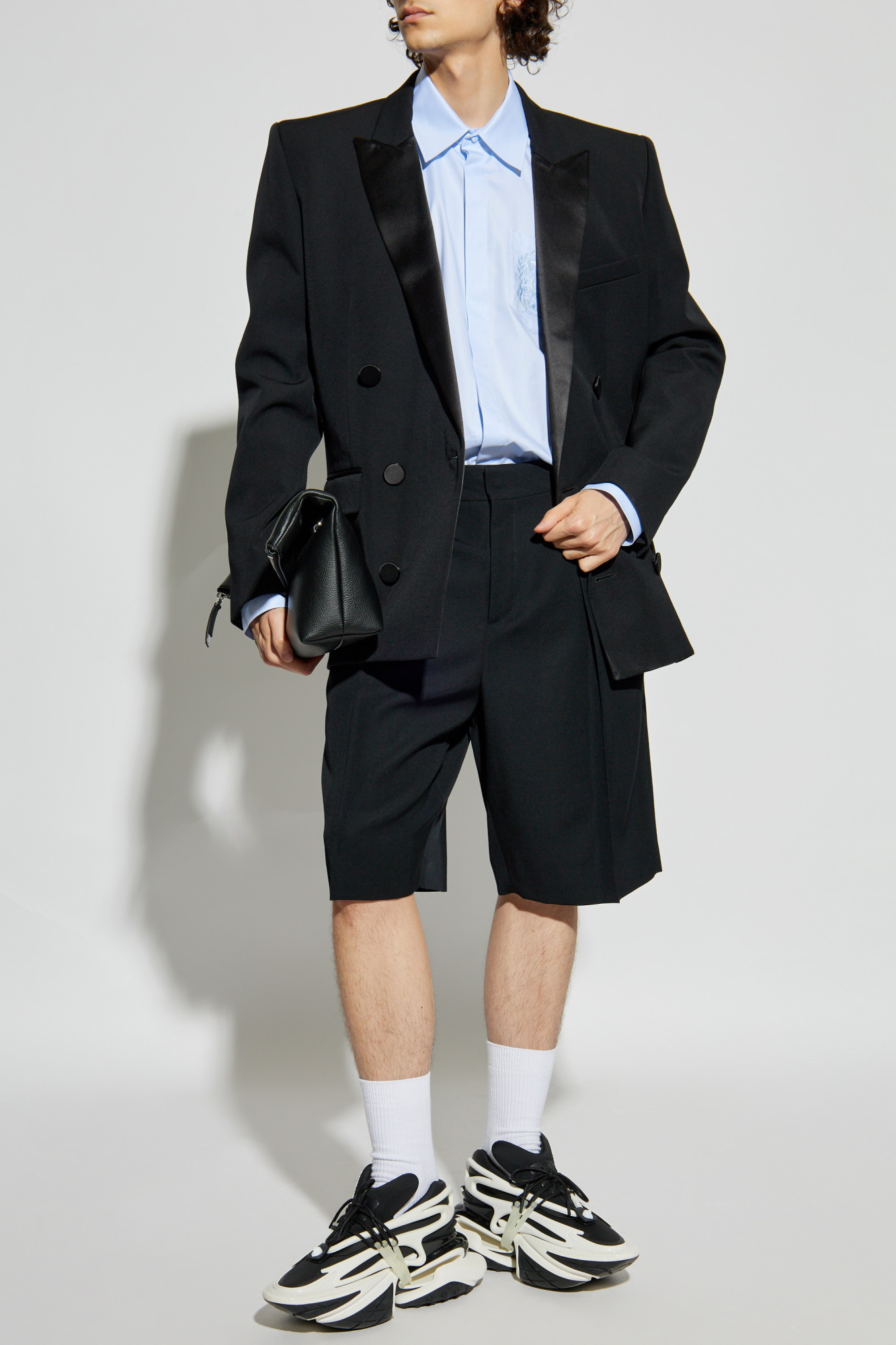 Wool Pleated Shorts, Men's, Black