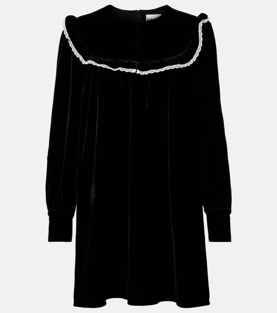 Lace-trimmed velvet minidress