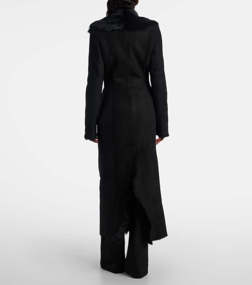 Shearling-trimmed suede coat