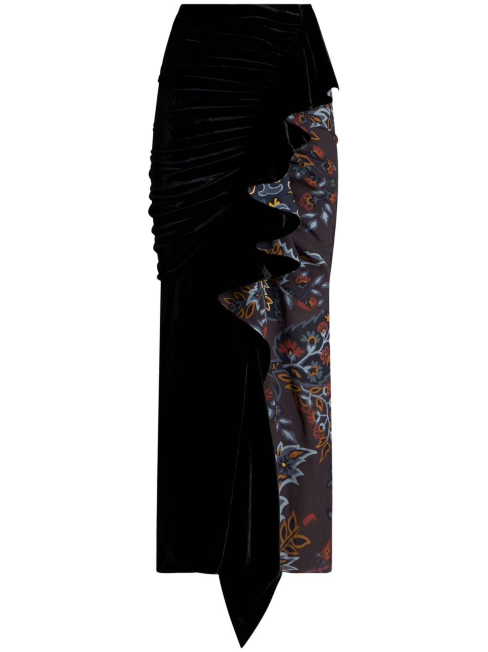 Asymmetric paisley-print midi skirt - Black