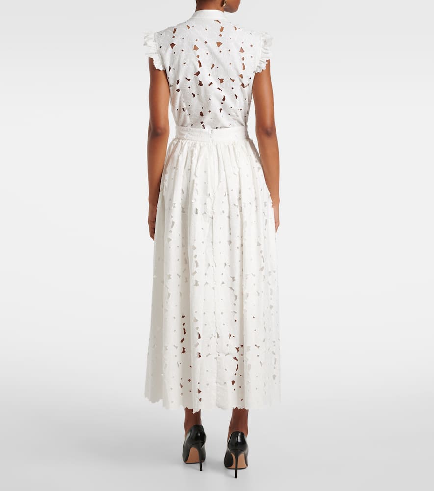 Gathered cotton-blend midi skirt