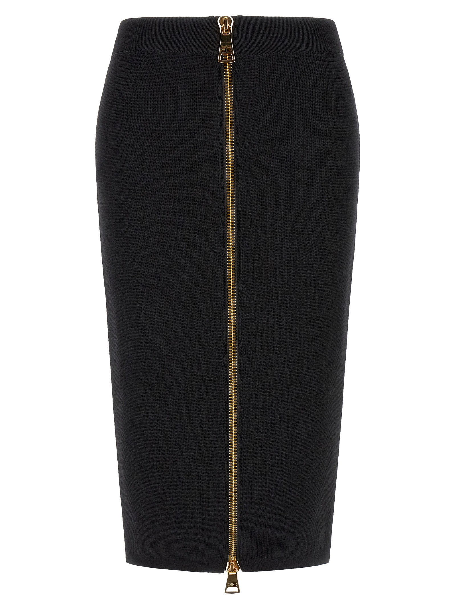 Gold-Zip Pencil Skirt — Black
