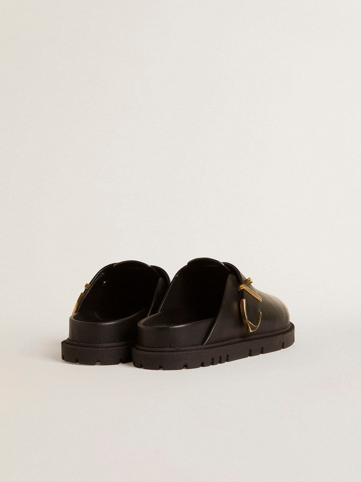 Golden Goose - Women's Lucy Sabot In Glossy Black Leather With Gold Metal Buckle, Woman