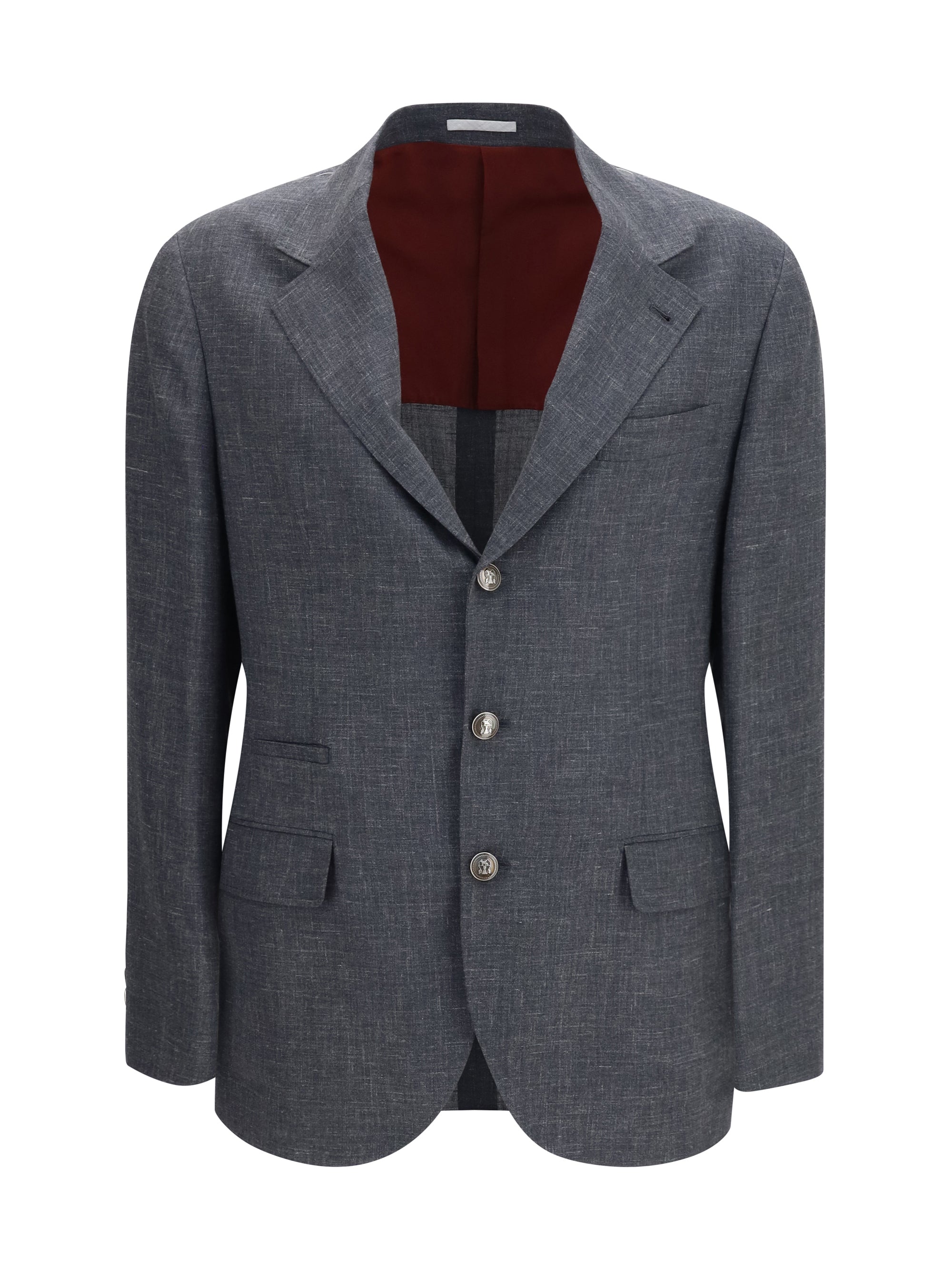 Flame-Textured Wool, Silk, and Linen Blazer — Gray