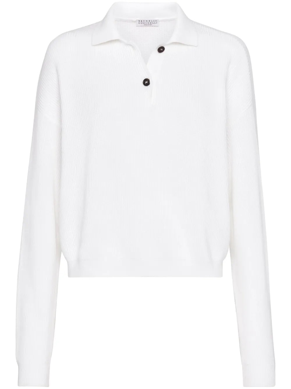 Ribbed-Knit Polo — white