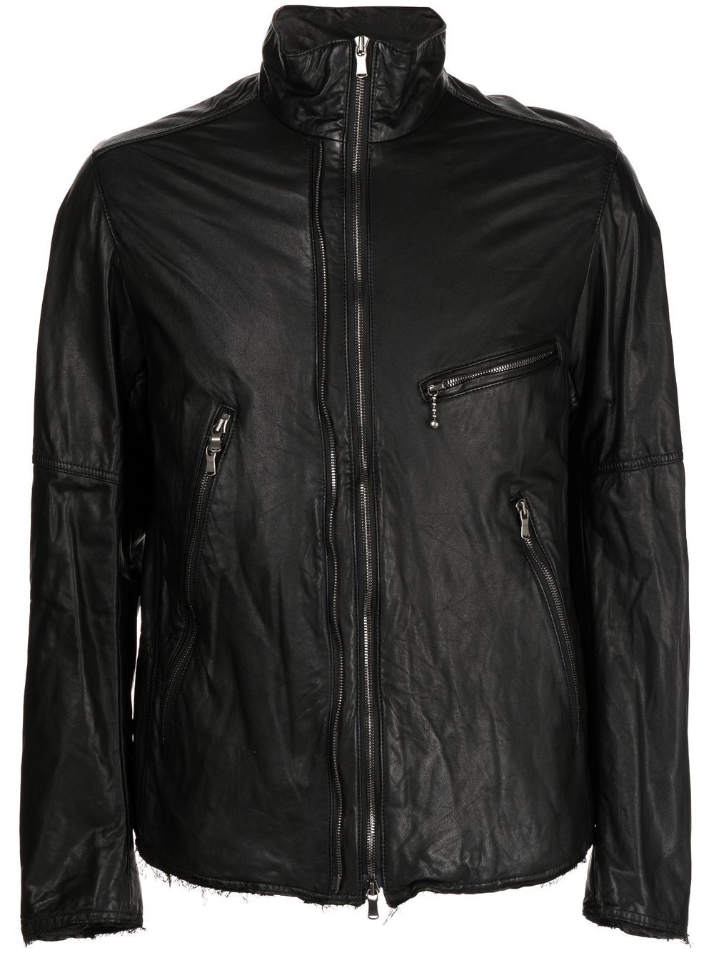 Pocket-detail leather jacket - Black