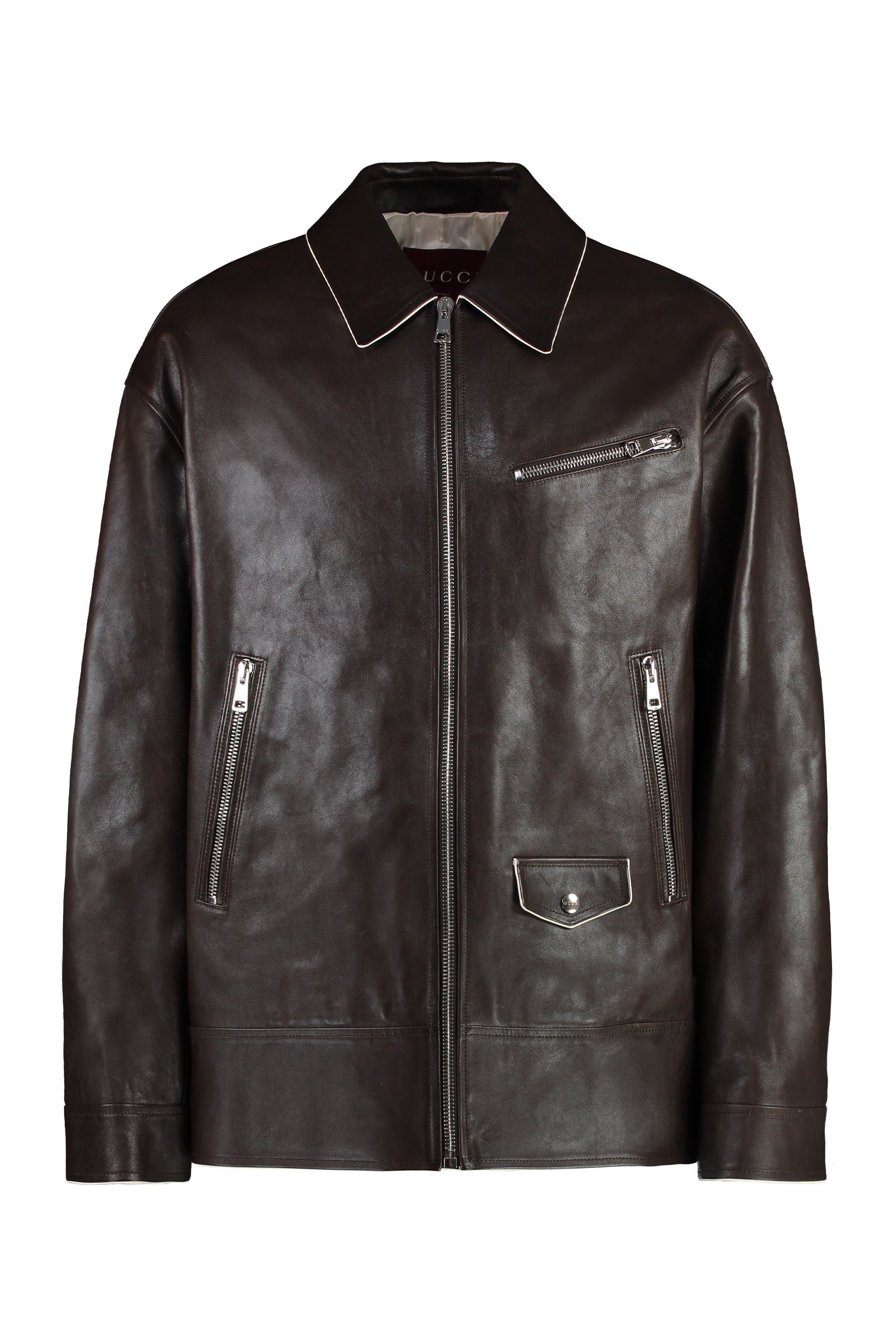 Mens Lamb & Calf Leather Jacket with Contrasting Details