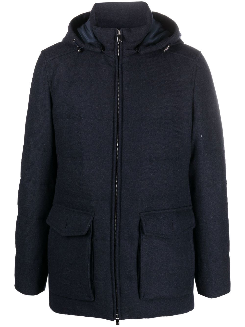 Cargo-pocket cashmere padded jacket - Blue