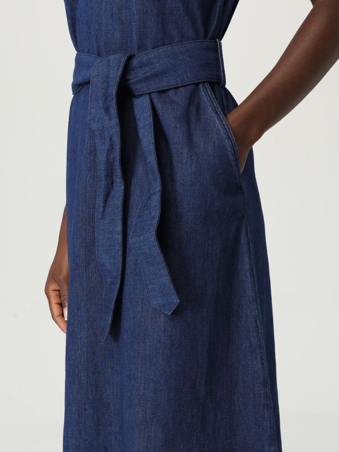 Annelie belted denim midi dress - Blue