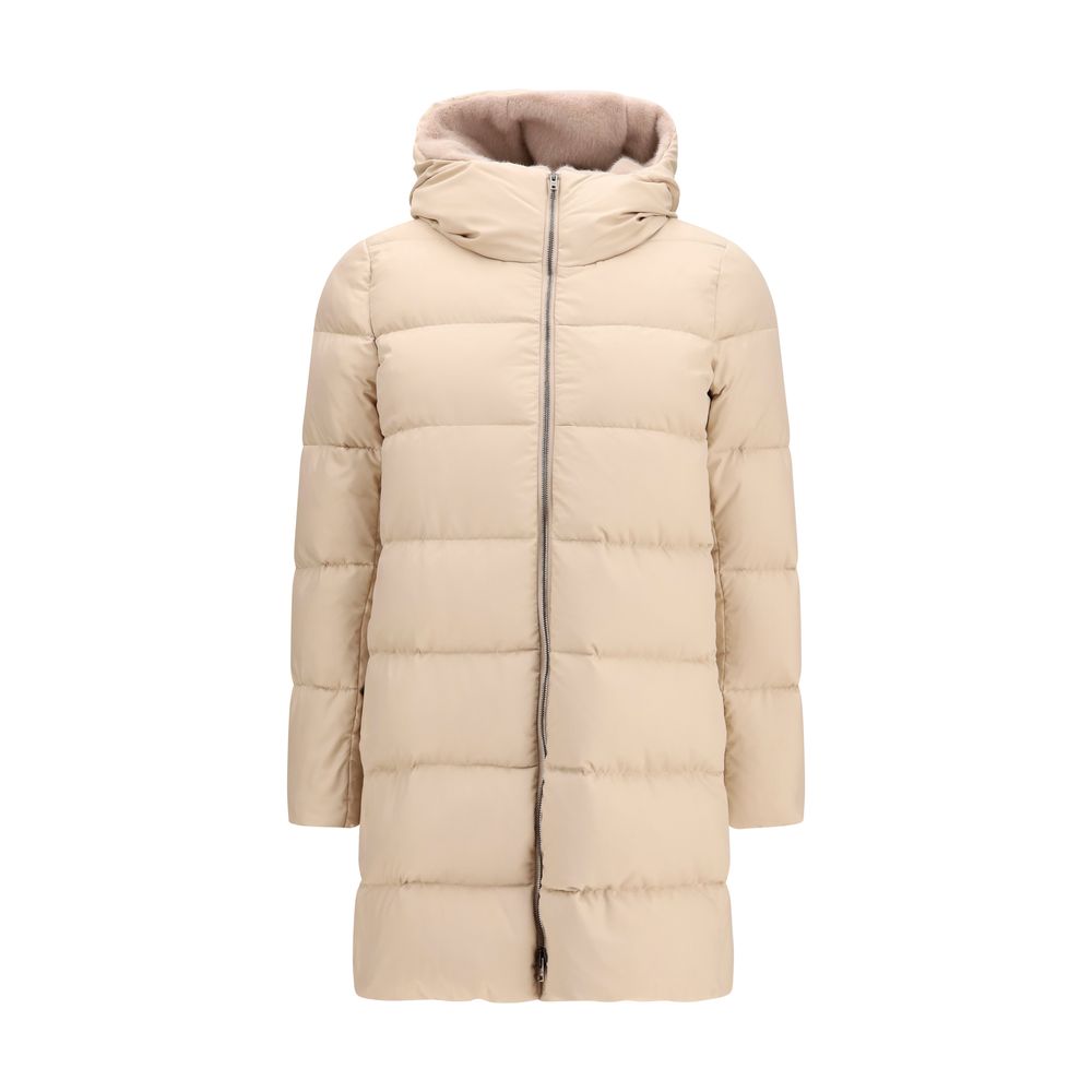 Quilted Goose Down Down Jacket — Beige