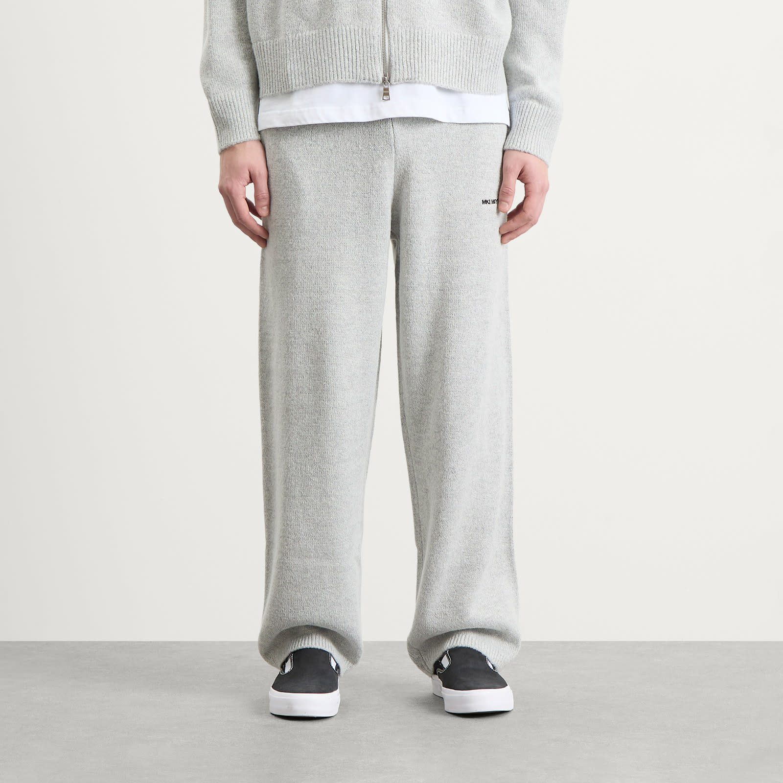 Men's Mohair Blend Knit Wide Leg Joggers Light Grey