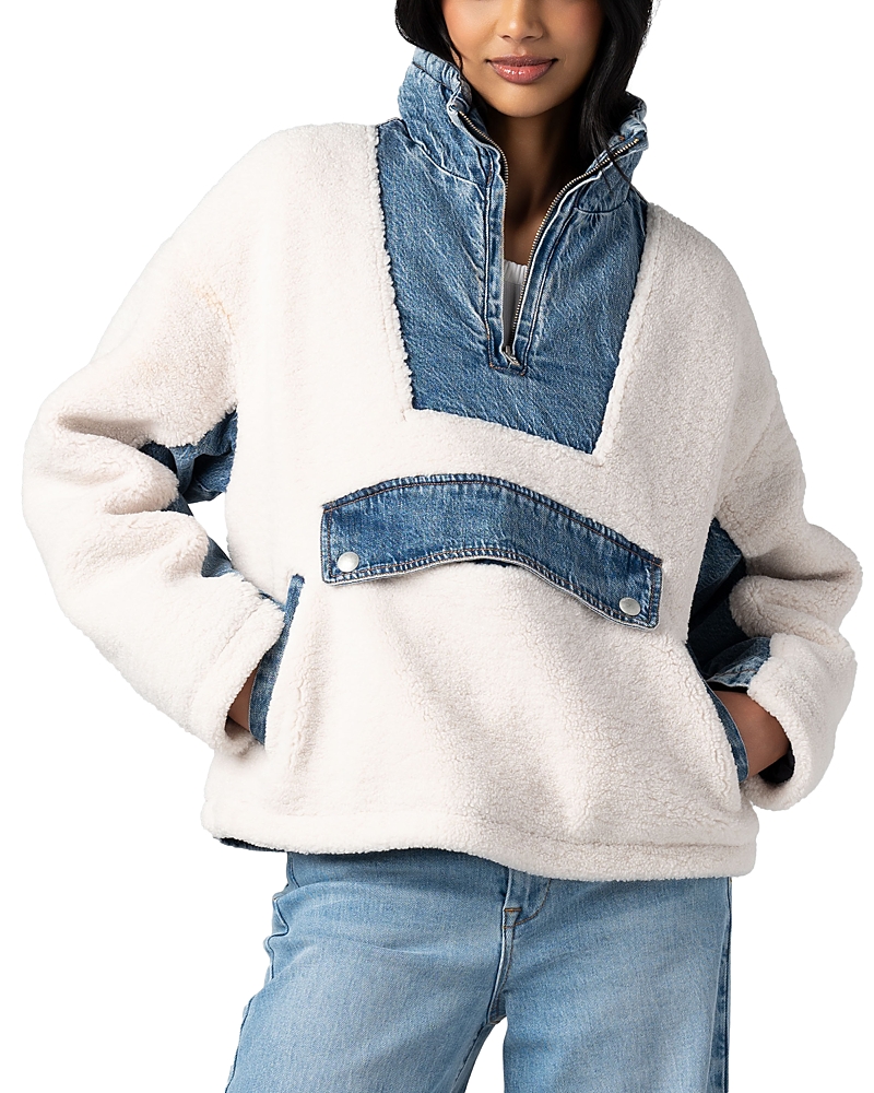 Denim Sherpa Mixed Media Pullover Jacket