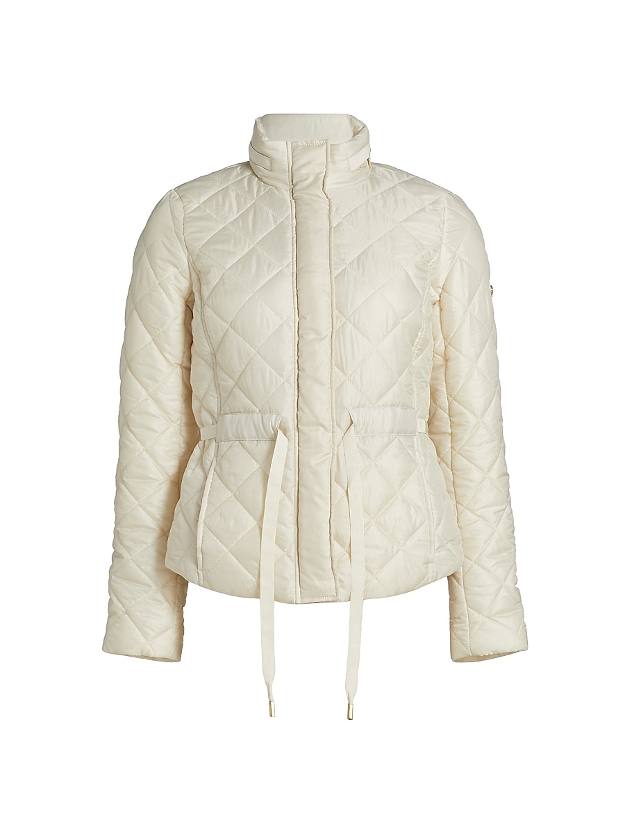 Women's Belted Puffer Jacket - Soft Ecru