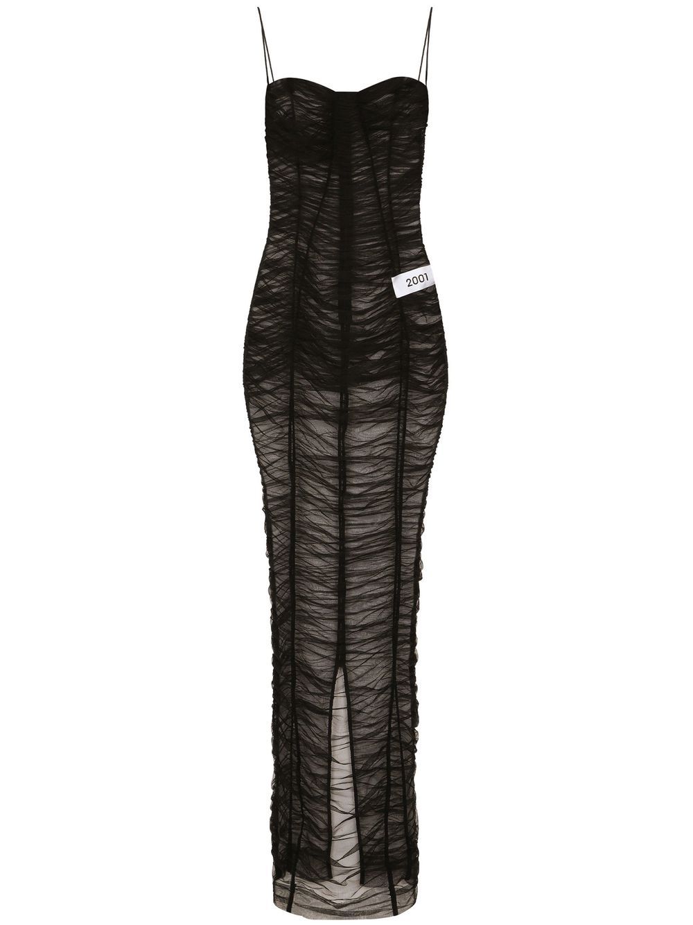 KIM DOLCE&GABBANA gathered-detail sheer maxi dress - Black