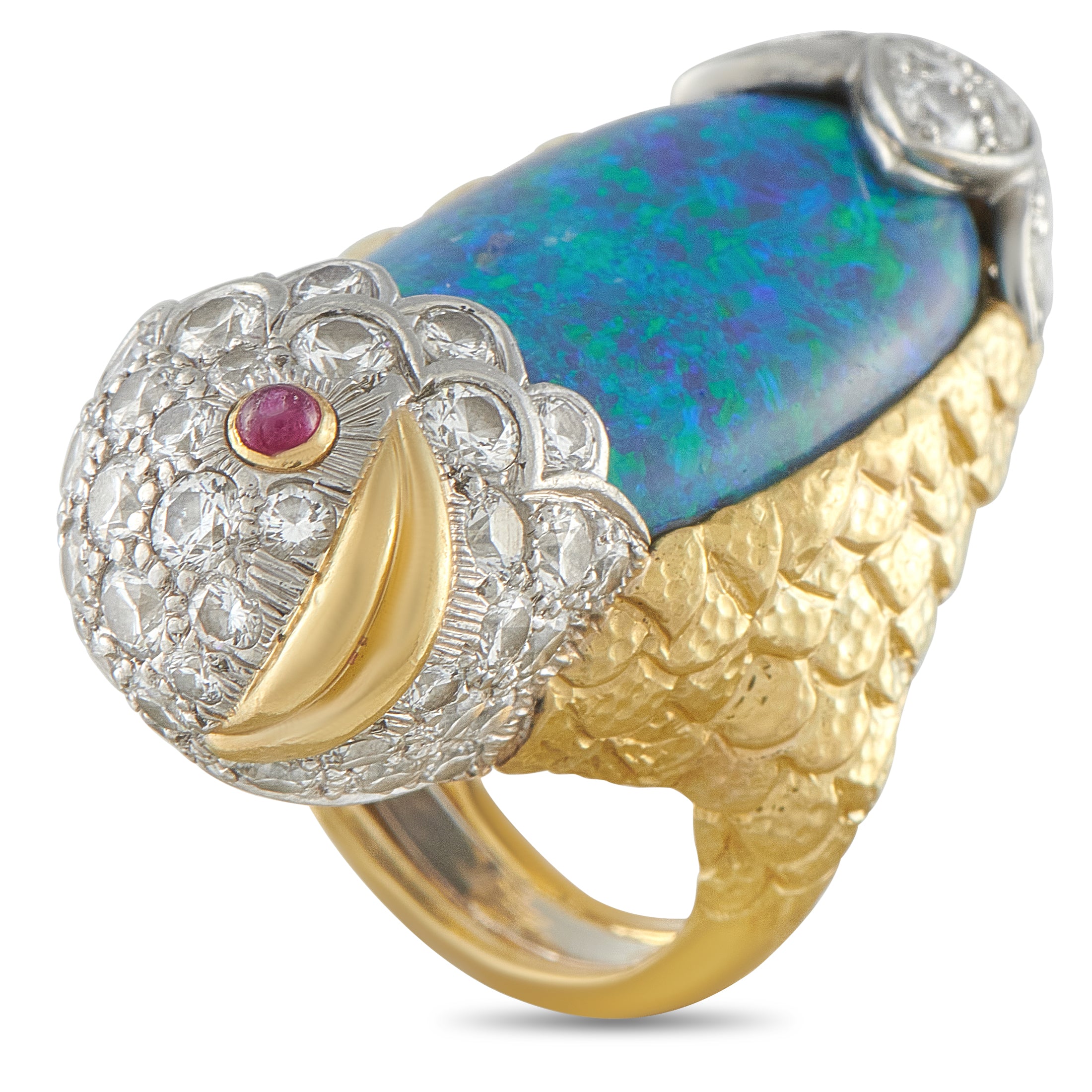 Vintage 18K Yellow Gold 4.32ct Diamond and Opal Fish Ring DW03-040826