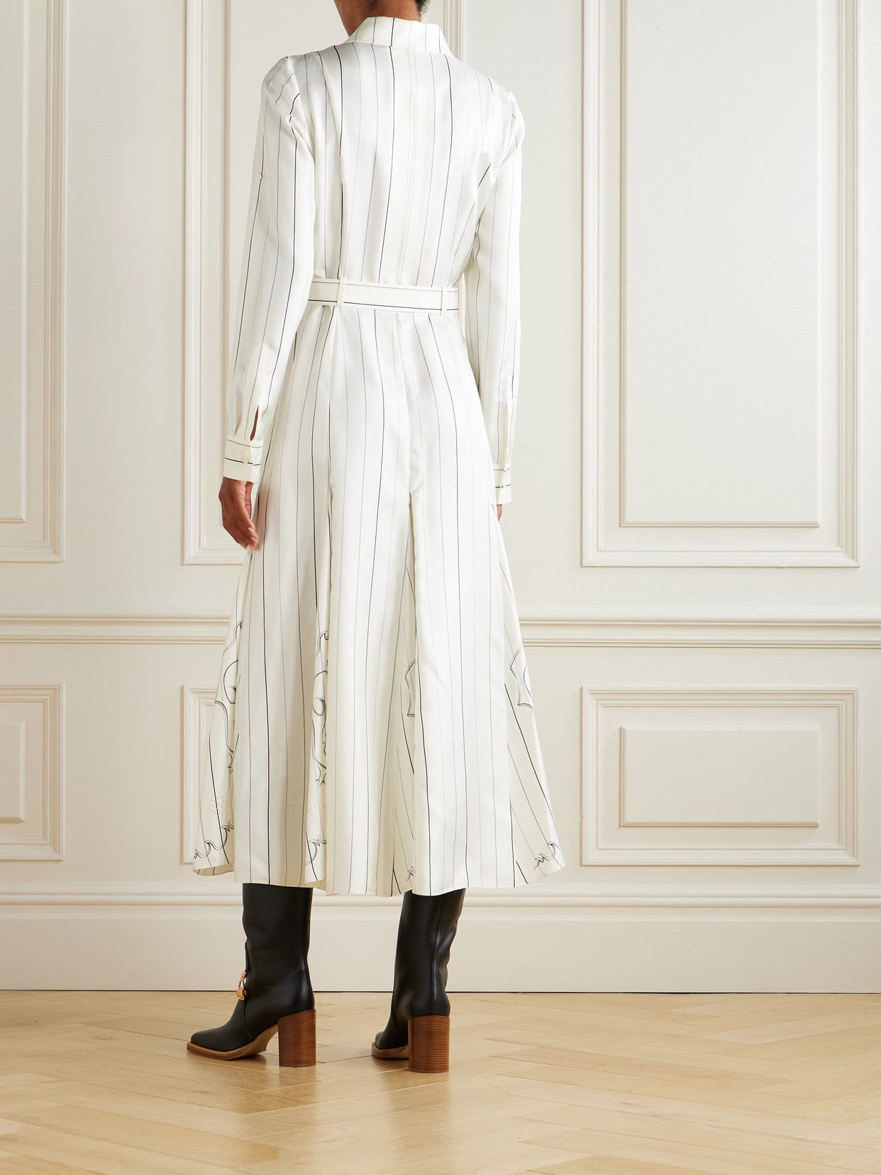 Galway Belted Striped Silk-twill Midi Shirt Dress - Ivory