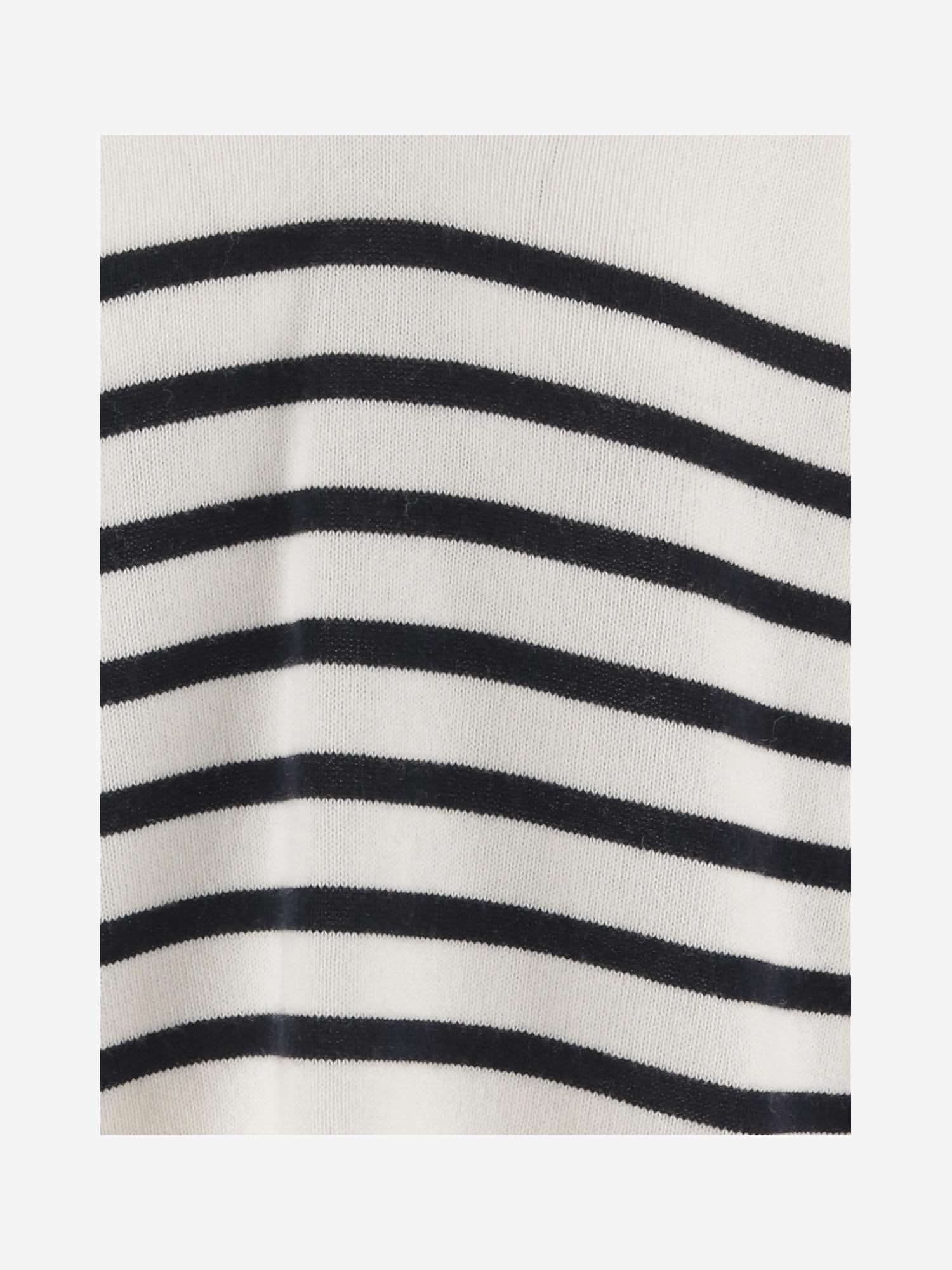 Cashmere-Wool Striped Sweater — Navy