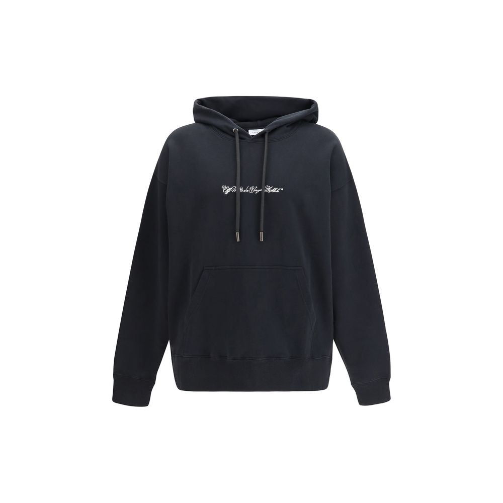 Script Arrow Embroidered Cotton Hoodie — Black