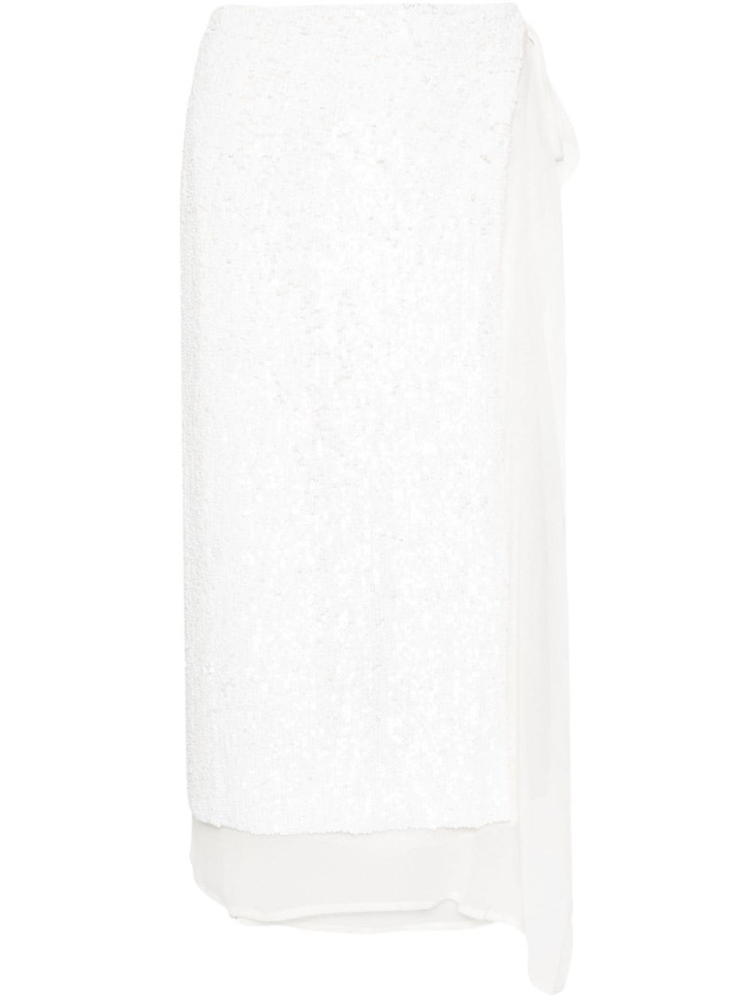 White sequinned wrap midi skirt