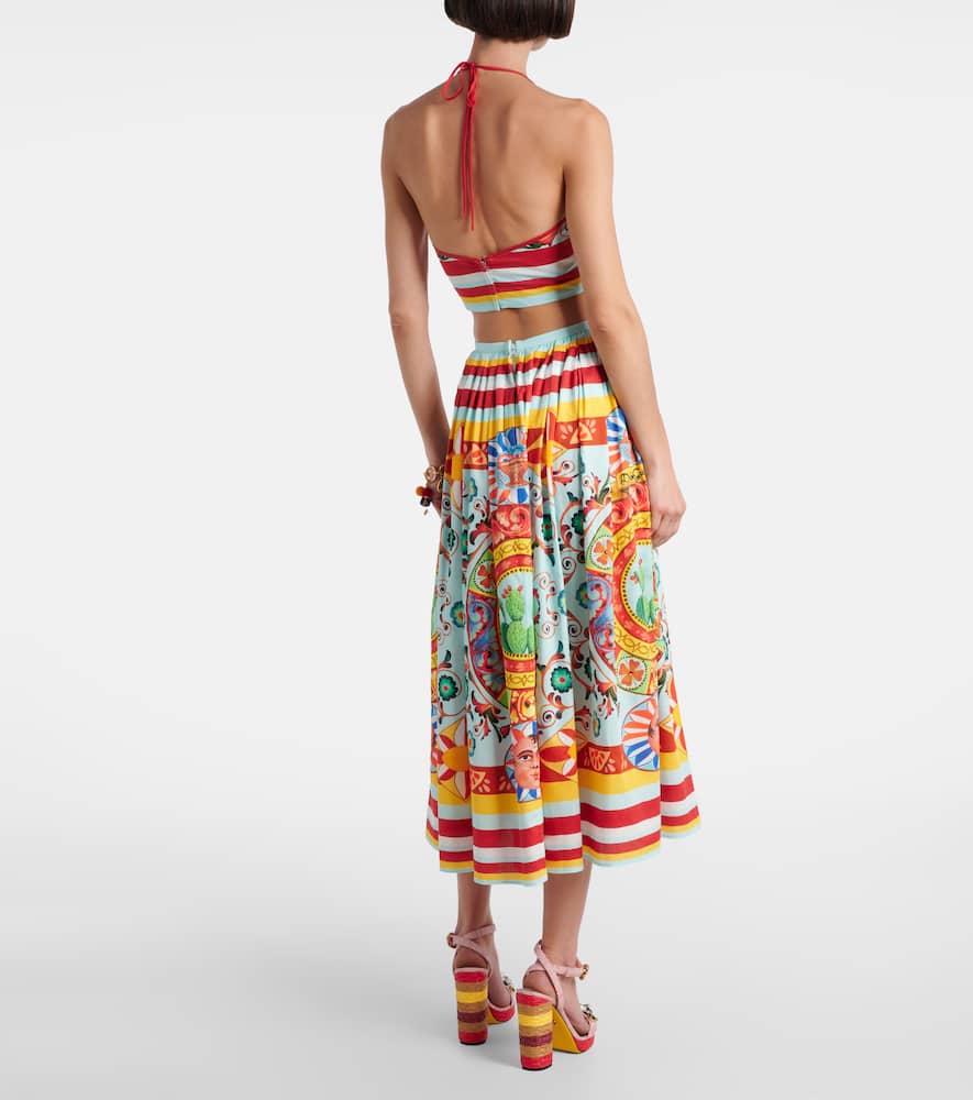 Printed halterneck cotton crop top