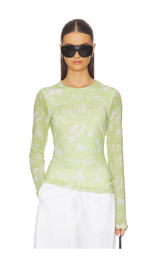 Rag & Bone Yana Printed Mesh Long Sleeve Tee in Ivory,Blue. L. Also in