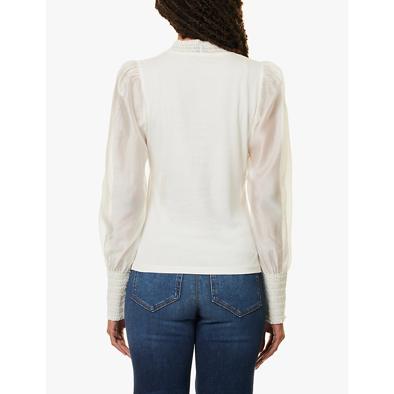 Womens Cream Fluid Layering Frilled-trims Cotton-blend Top