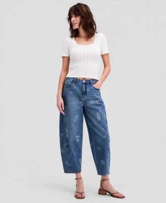 Now This Womens Nautical Print Barrel Leg Jeans Macys Exclusive
