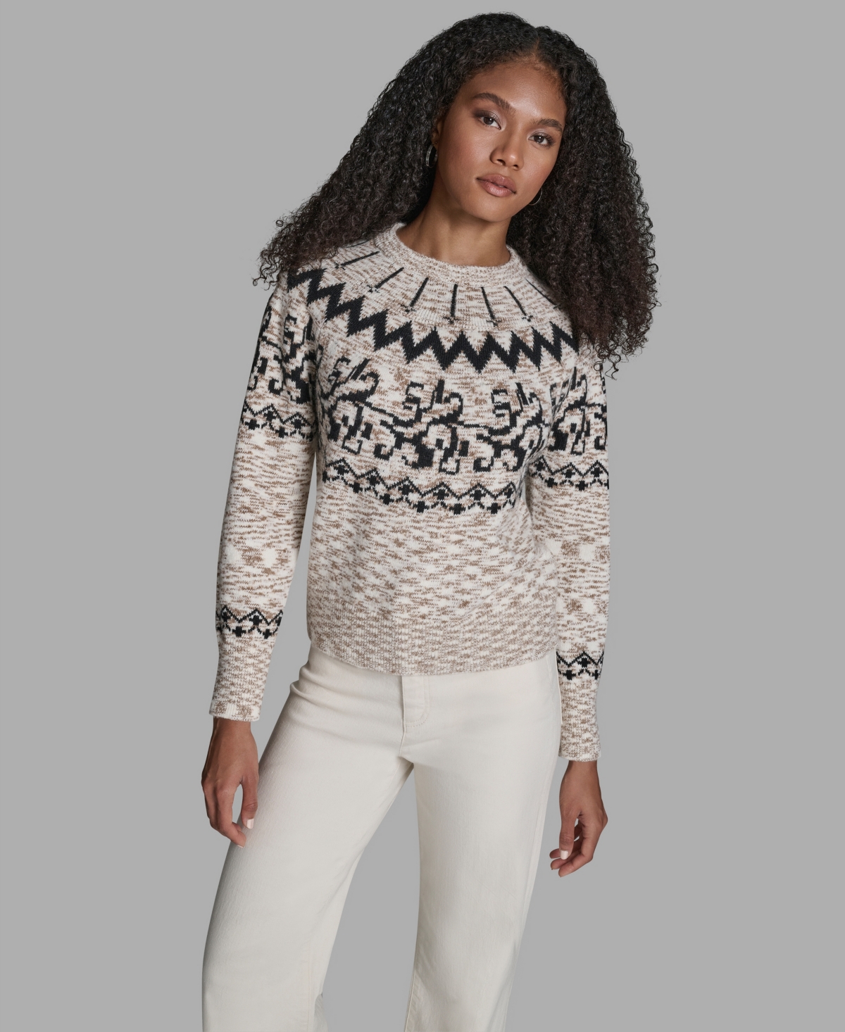 Women's Crewneck Fair Isle Sweater - Whisper White Multi