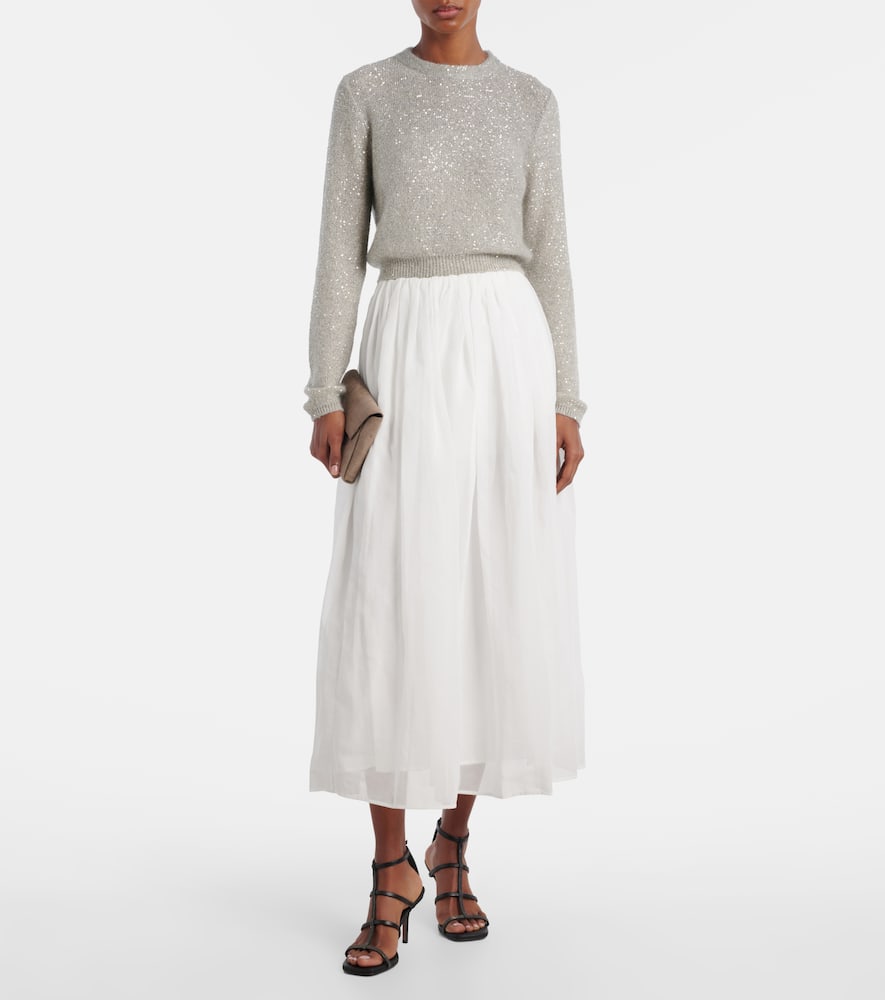 Cotton and tulle midi skirt