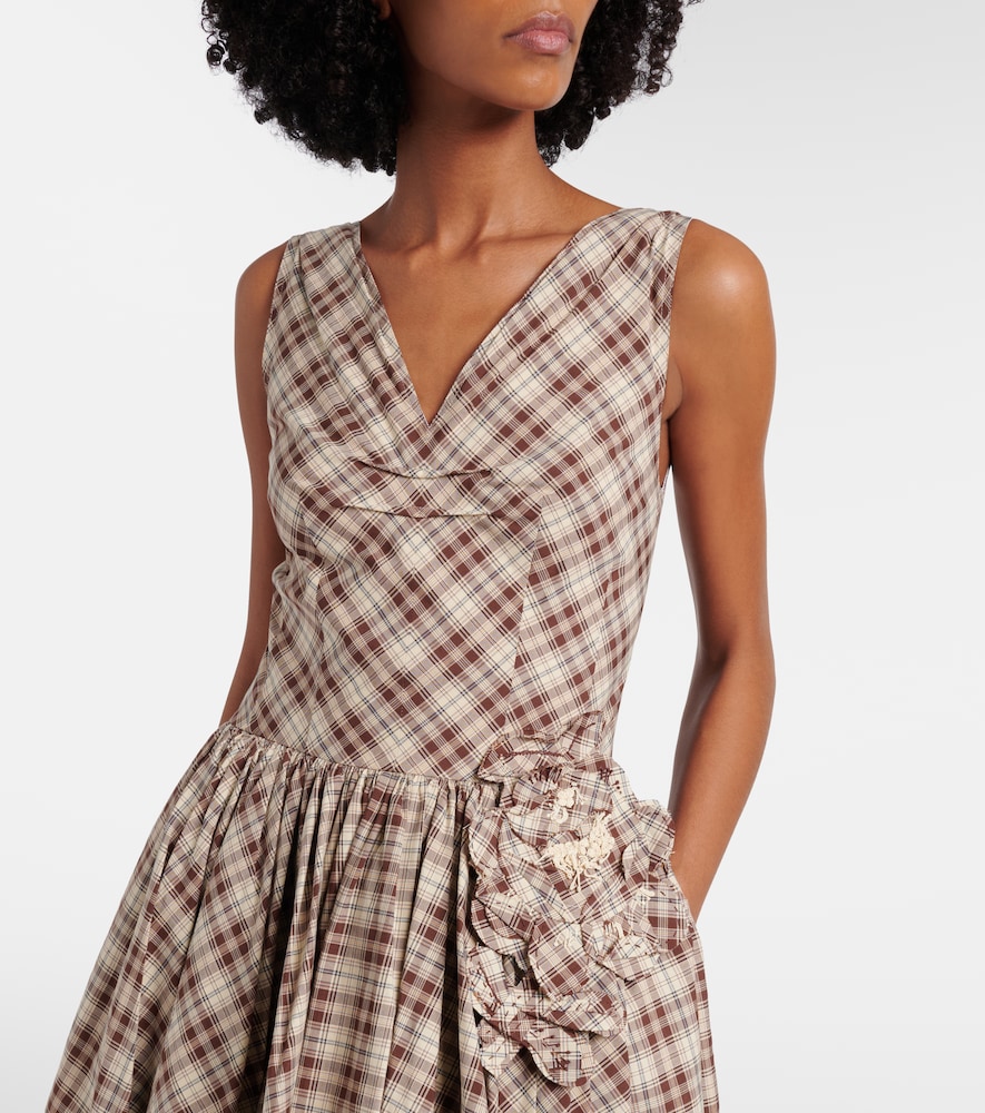 Checked cotton poplin midi dress