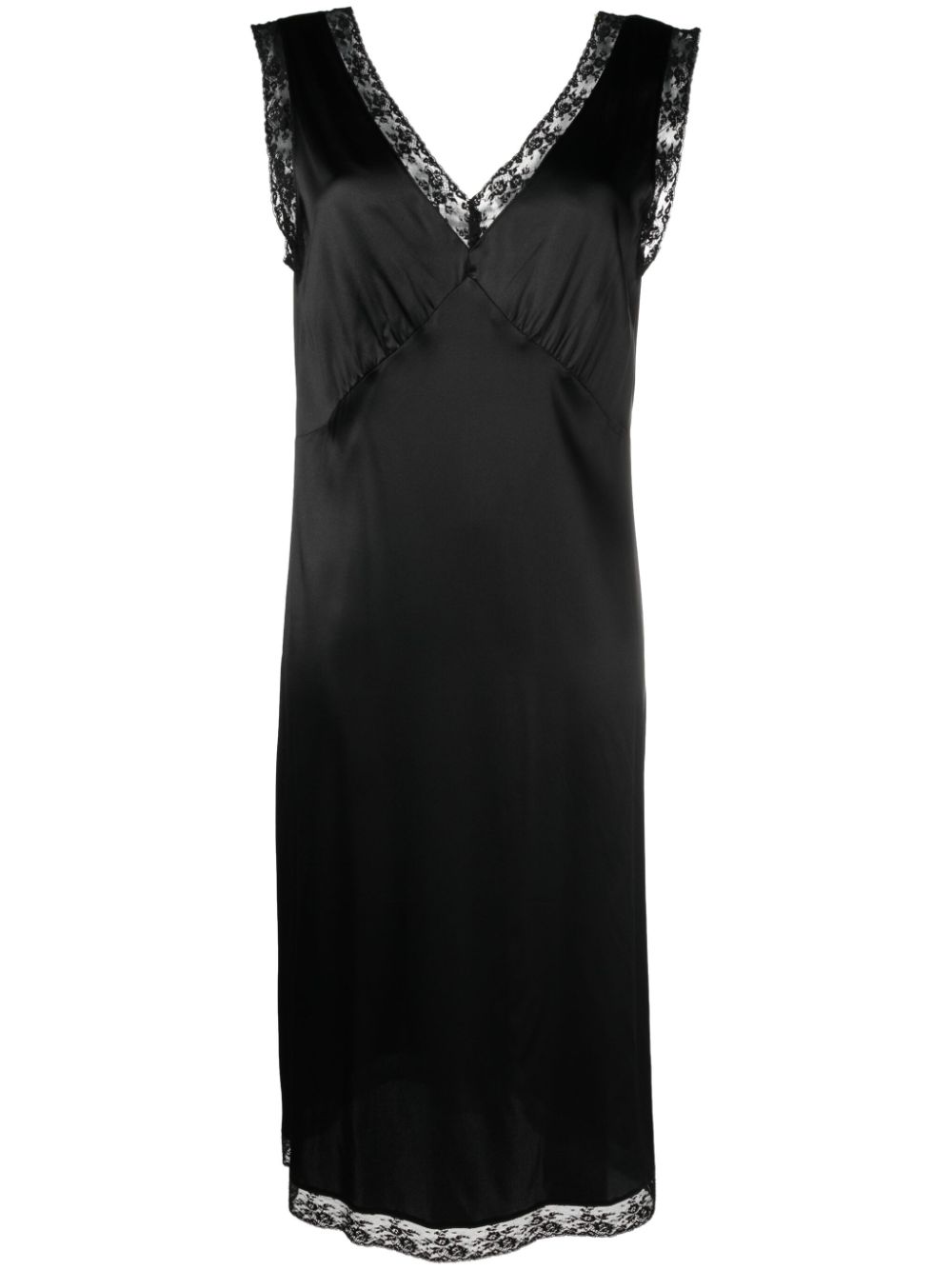 Lace-detail silk dress - Black