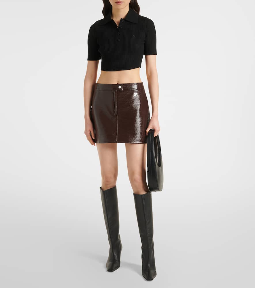 Courrèges Ribbed-knit cropped polo shirt
