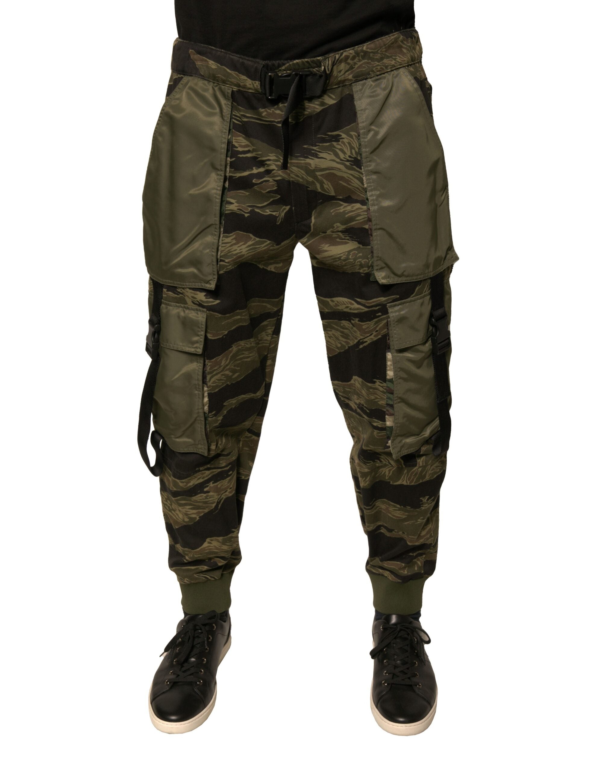 Tiger-Stripe Camouflage Cotton Cargo Pants — Green