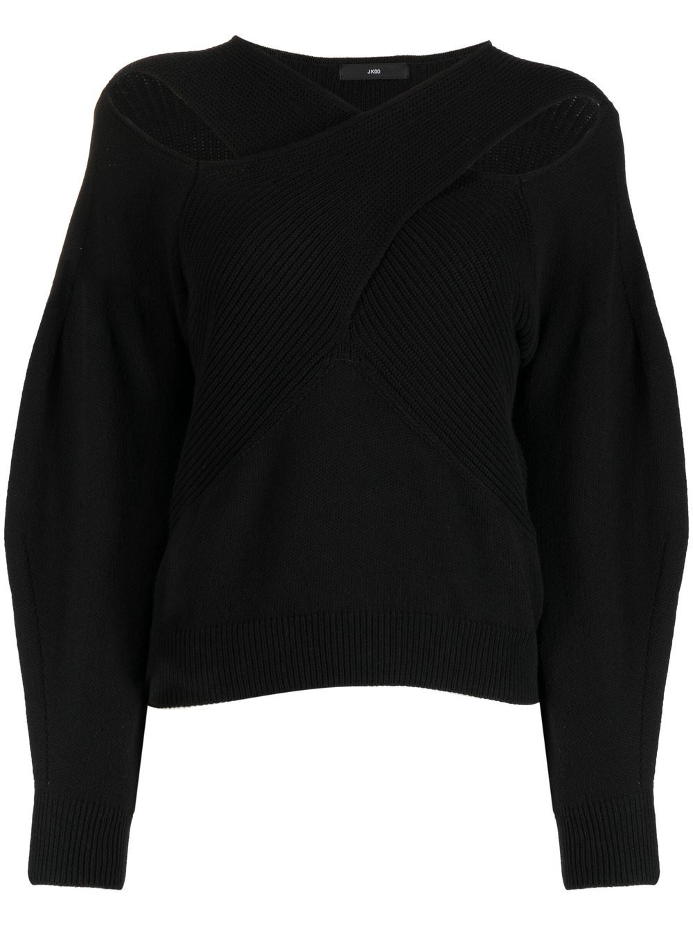 Crossover-neck ribbed-knit jumper - Black
