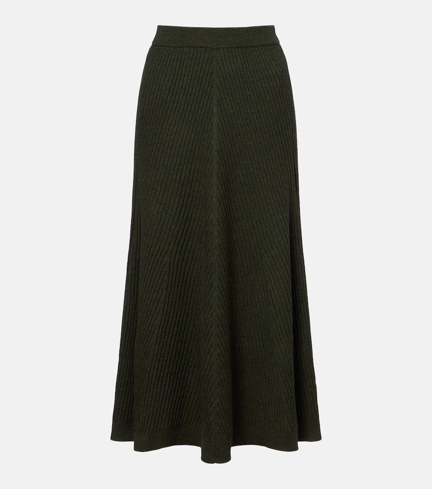 Ribbed-knit wool midi skirt