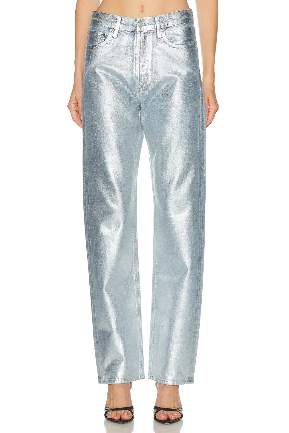 AGOLDE 90's Mid Rise Loose Fit Jeans in Metallic Silver. - 34 also , 24, 25, 26, 27, 28